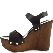 2016 abdeckung Heel Frauen Schuhe Keile Schwarz Neu Kommen Sommer Stil Schnalle High Sandalen Nach Maß Günstige Modest Fashion