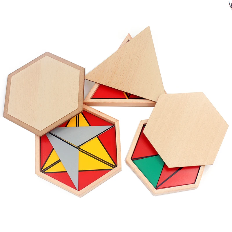 High Quality Wooden Montessori Materials Toys Constructive Triangles Rectangular Pentagon 5 Sets Early Preschool Educational 5