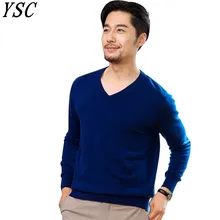 YSC новинка, Лидер продаж Для мужчин, вязаный, из чистого кашемира свитер с v-образным вырезом, классические простые однотонные высококачественные пуловеры
