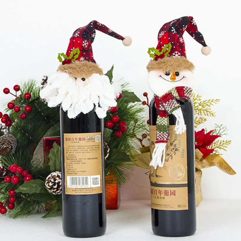 Рождественское красное вино бутылочные крышки мешок Санта Клаус Снеговик белье Чехлы для бутылки шампанского для рождественской вечеринки украшение на стол для дома