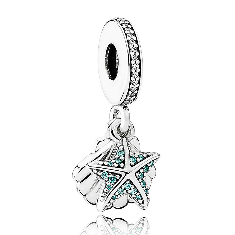 

925 Sterling Silver Tropical Starfish & Sea Shell Dangle Beads Fit Original Pandora Charm Bracelet & Necklace Pendant Jewelry