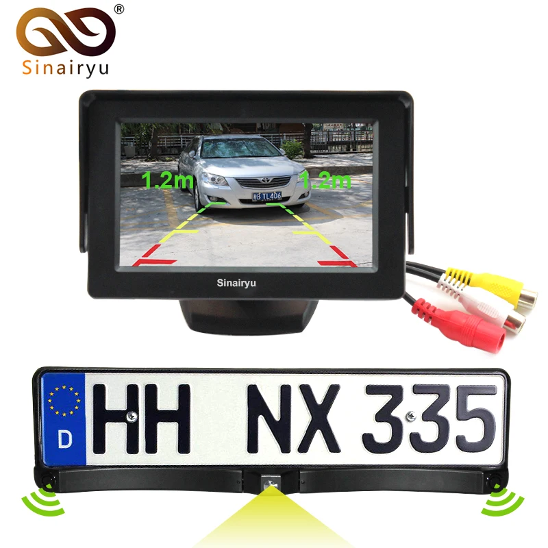 

Sinairyu 4.3" Car Video Parking Monitor + HD CCD European Russia License Plate Frame Auto Rear View Camera With 2 Parking Sensor