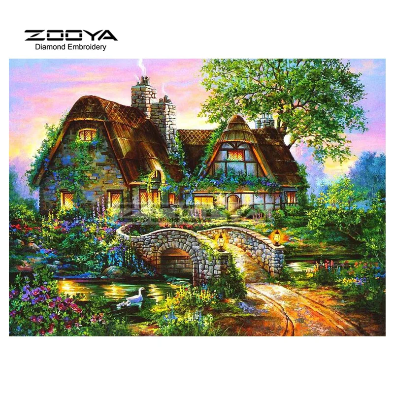 ZOOYA Алмазная вышивка DIY Картина Пейзаж дом лес дерево картина крестом Стразы