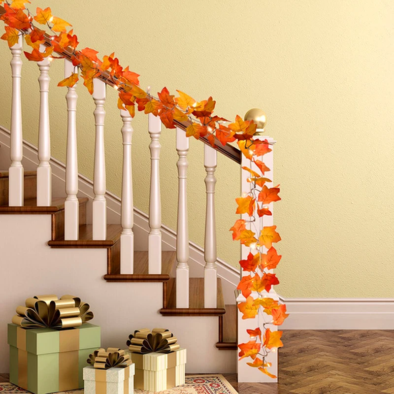 LED Maple Leaves String 1.5M 10LED  3M 20LED Autumn Stair Railing Decoration Plants Fence Garden Party Xmas Decor Garland Light (4)