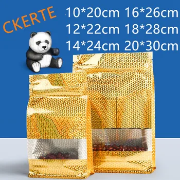 

50pcs Golden Laser Stand Up Aluminum Foil Side Gusset Zipper Package Pouch Mylar Heat Seal Food Zip Lock Pack Bag with Window