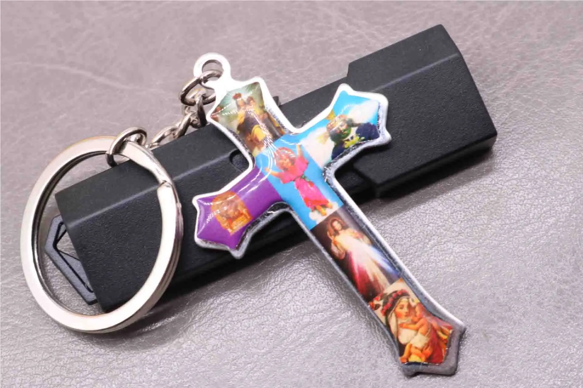 Religious Jesus Cross Stainless Steel Keychain. Stainless steel cross key chain, religious car
