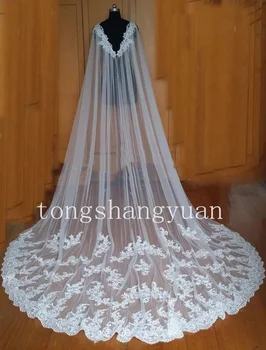 

White Ivory Lace Applique Long Bridal Capes Wedding Wraps Cloaks Shrug shawl train