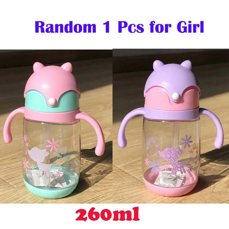 Girl Color Handle Детские бутылки силиконовые дети учатся чашки для питья прыгающая чашка ручки ремни мультфильм ребенок питьевой воды ручка детская бутылка 260 мл - Цвет: Girl Color Handle
