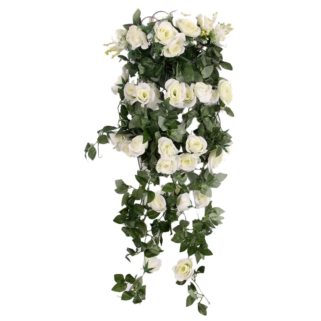 Artificial Rose Silk Flower Garland Ivy Vine Outdoor Indoor Hanging Decor White