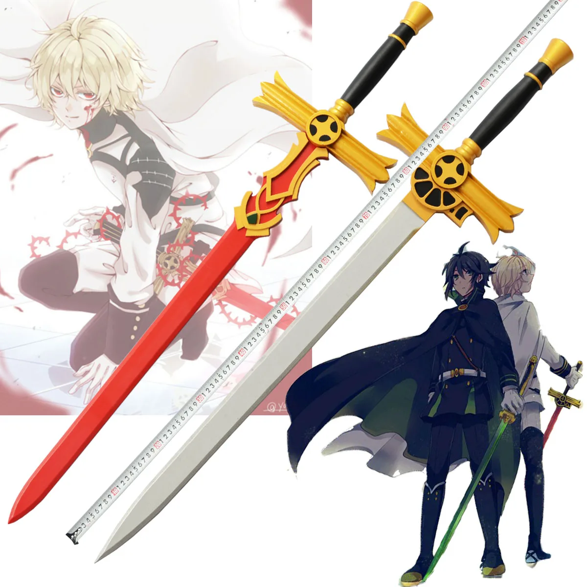 Seraph of The End Mikaela Hyakuya красный/белый/фиолетовый деревянный меч Аниме Косплей оружие 8