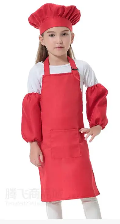 Детский Полиэстер Фартук живопись фартук дети кухонный фартук набор шеф повара шляпа может напечатать логотип - Цвет: Красный