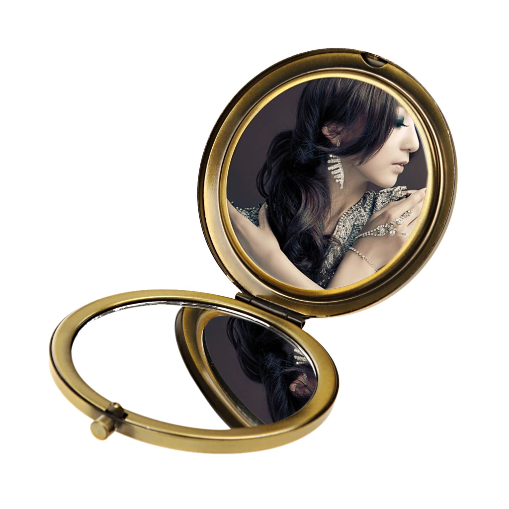 New Hot Folding Mini Portable Ancient Bronze Alloy Folding Pocket Compact Mirror Double-sided Magnifying Make Up Tool