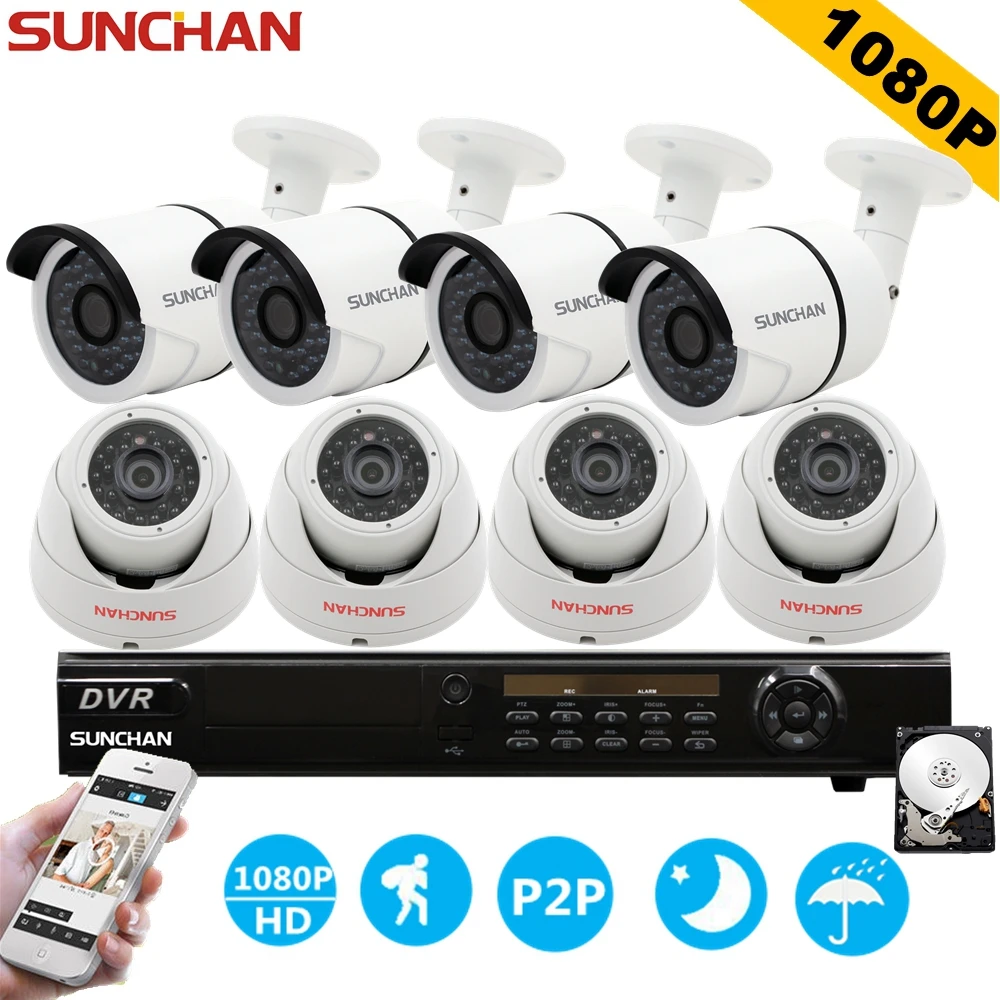 bilder für SUNCHAN 8ch 1080 P AHD-H DVR 8 STÜCKE HD 2.0MP 1080 P In/Outdoor Überwachungskamera DVR Kits CCTV Heimüberwachungssystem w/HDD bilder für SUNCHAN 8ch 1080 P AHD-H DVR 8 STÜCKE HD 2.0MP 1080 P In/Outdoor Überwachungskamera DVR Kits CCTV Heimüberwachungssystem w/HDD