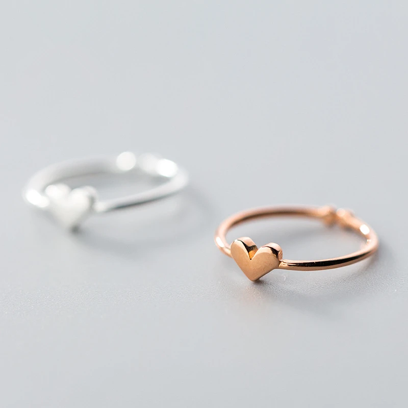 

Fashion 100% 925 Sterling Silver Small Heart Shape Adjustable Opening Finger Rings Rose Gold Color Plated Knuckle Ring for Women