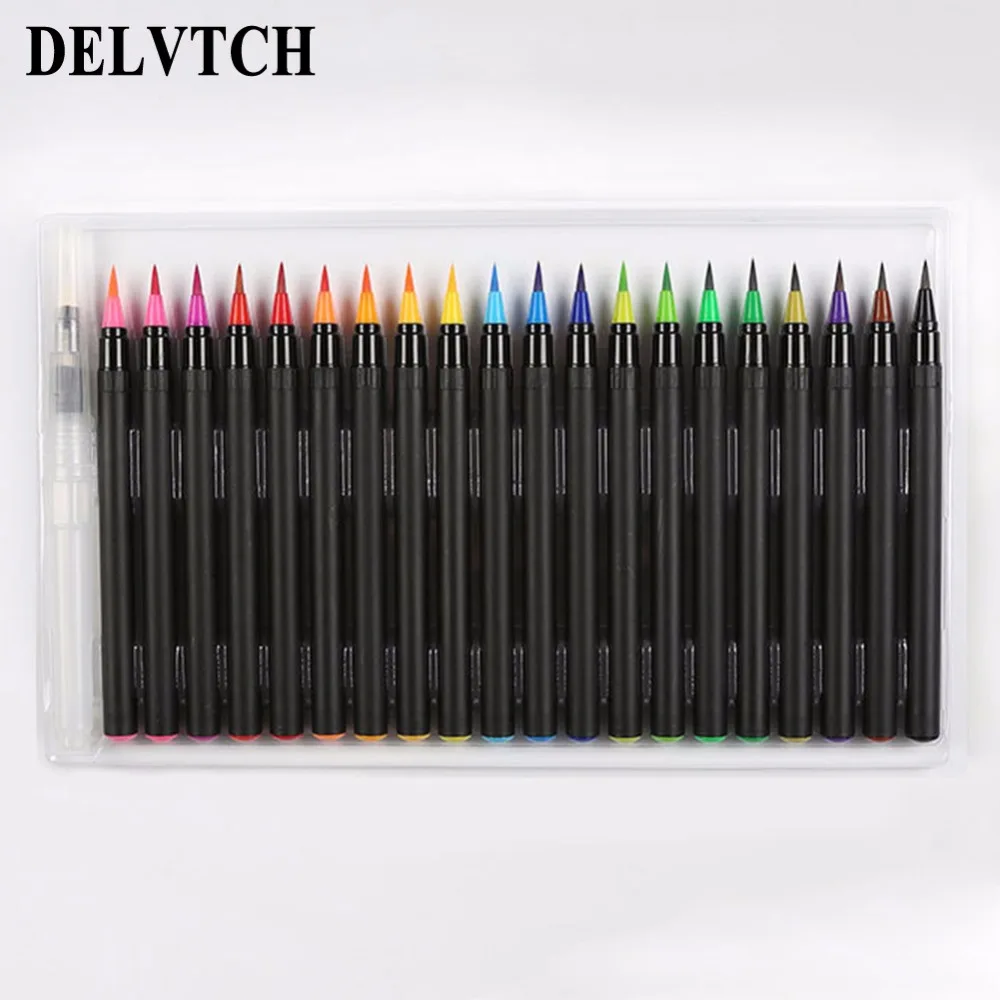 Goede DELVTCH 20 Kleuren Nelon Kunstenaar Sketch Marker Aquarel Pen Voor School Student Tekening Schilderij Borstel Pen Marker Art Supplies