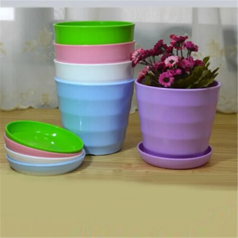 

1Pc Mini Plastic Thread Flower Pot With Tray Garden Plants Flowerpots