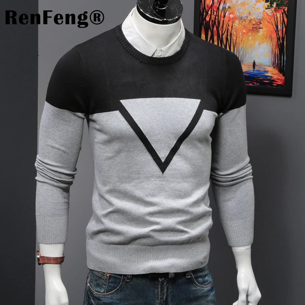 Male Warm thermal underwear Sweater Pullover Fashion Sweater Men Patchwork Black Gray Sweaters Autumn Winter Plus Size Jumper (4)
