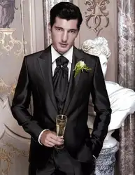 Черная итальянская Атлас мужской костюм, Блейзер костюм для жениха для свадьбы с брюками обтягивающий Официальный Куртка, смокинг костюм