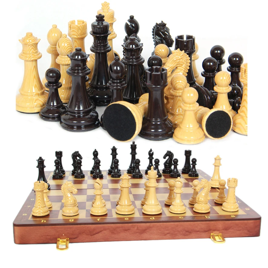 

BSTFAMLY chess set game, portable game of international chess, ABS and metal chess pieces wood chessboard, King height 9cm, LA29
