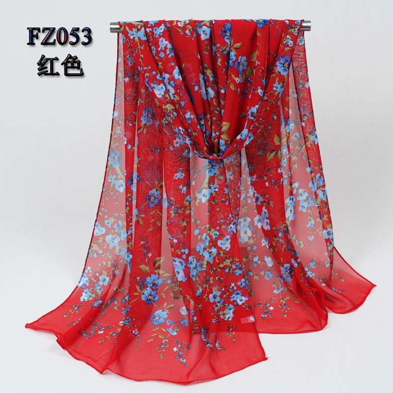 FZ053 red Новинка, модный стиль, печать длинный шарф, Женская шаль из шелка и шифона, тонкие шали, печать, полиэстер, шарфы, зимние,, FZ053 - Цвет: FZ053 red