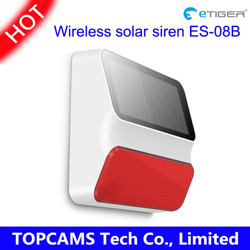 

free shipping etiger 433mhz waterproof outdoor use wireless solar siren ES-08B work for etiger S4 home security alarm systems