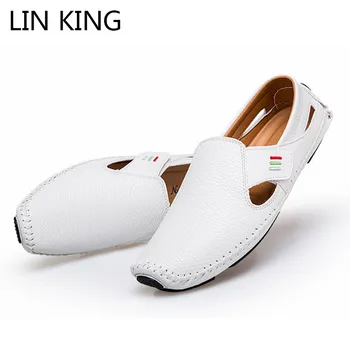 

LIN KING Big Size 37-48 Breathable Men Summer Casual Shoes Slip On Outdoor Shoes Pu Leather Loafers Moccasins Man Driving Shoes