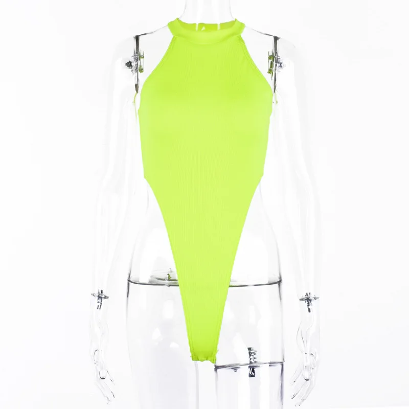 backless bodysuit Ahagaga 2020 Fashion Romper Neon Green Red Orange Sexy Bodysuit Summer Clothes for Women Casual Streetwear Bodycon Jumpsuits corset bodysuit