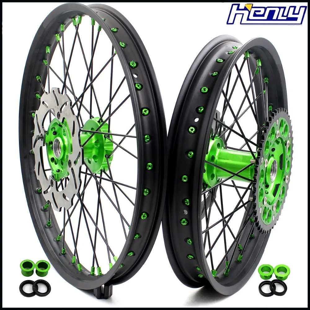21/19 MX Complete Motorcycle Wheels Rims Set For KAWASAKI KX125 KX250 2006 2007 BLACK SPOKE