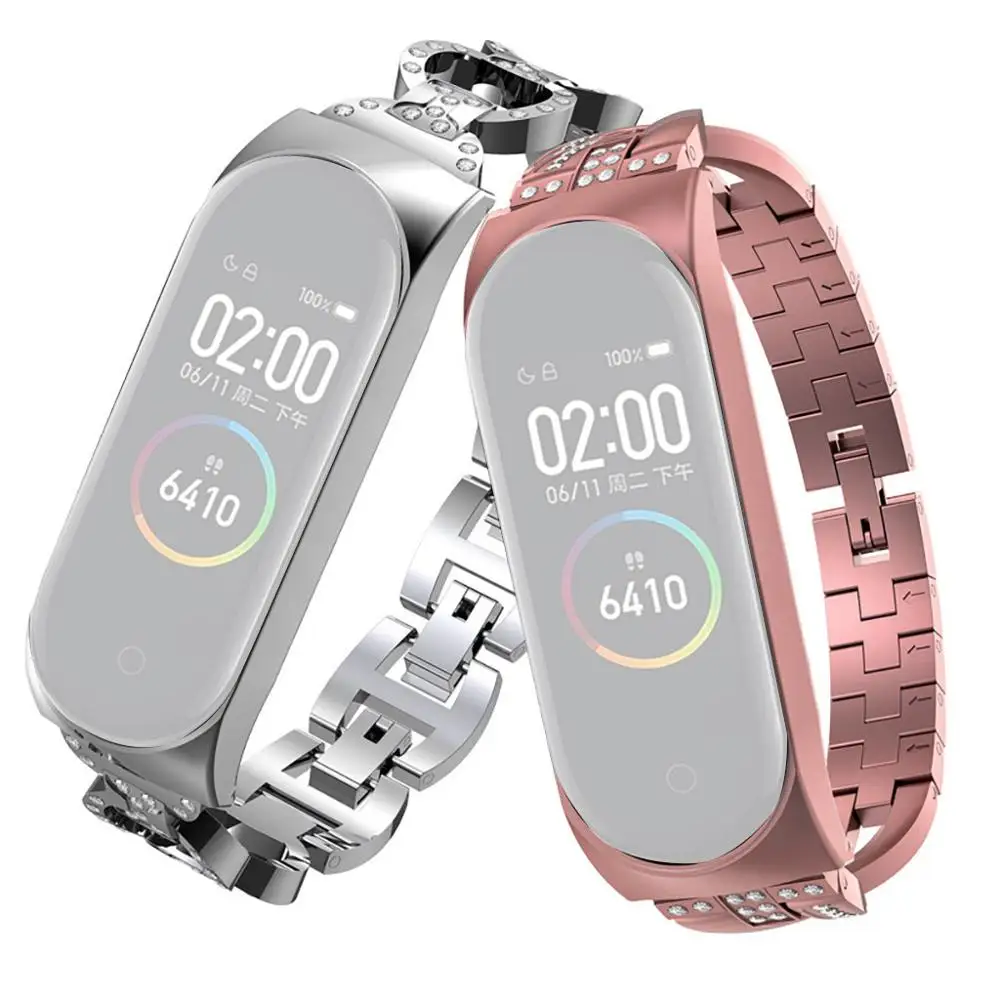 Браслет из нержавеющей стали с бриллиантом Смарт часы ремешком для Xiaomi Mi Band 4 galaxy
