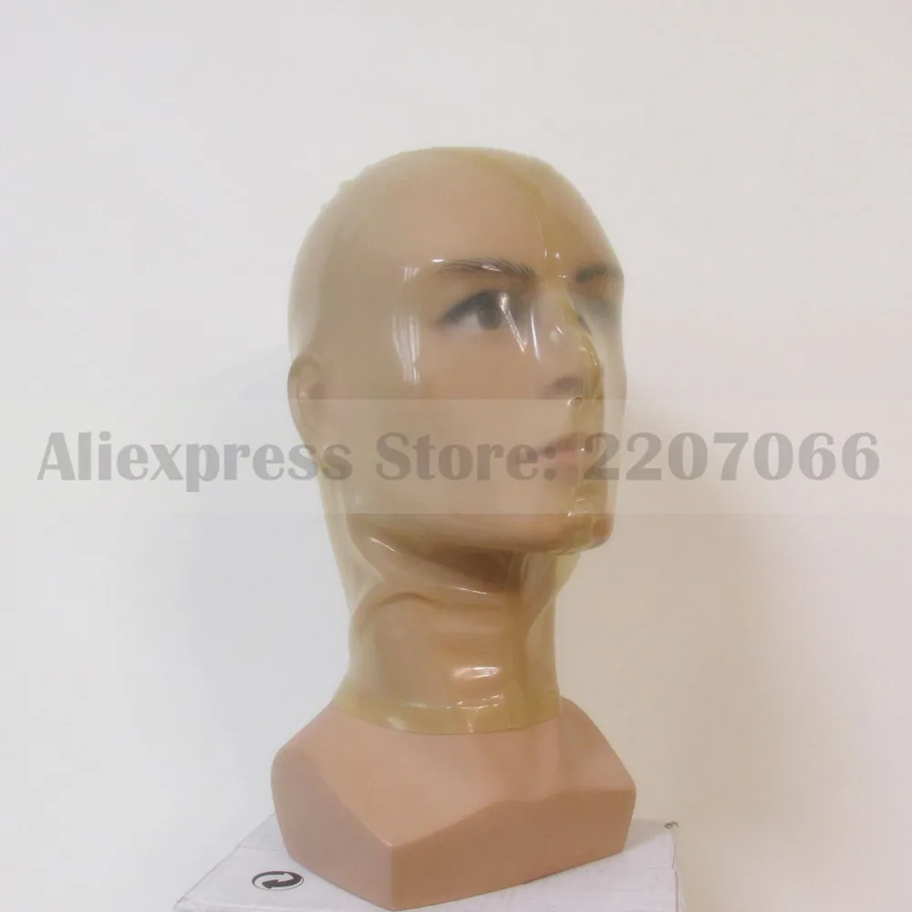 

Transparent unisex latex rubber hoods mask with nostrils opened handmade back zip hood RLM074