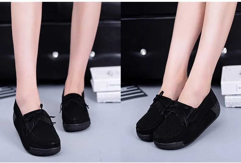 Spring Women Flats Shoes Platform Sneakers Shoes Leather Suede Fringe Loafers Slip On Flats Heel Creepers Ladies Shoes Moccasins