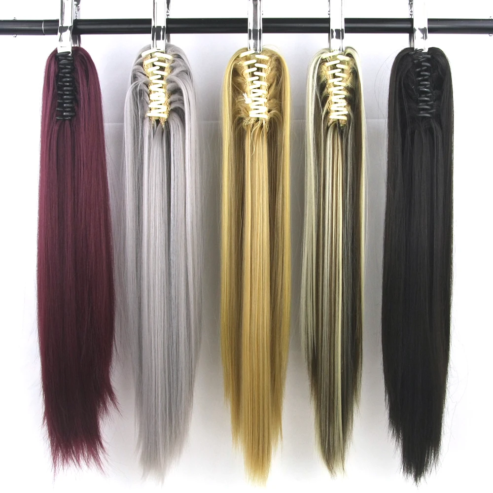 

Soowee 15 Colors Straight Clip In Hair Extensions Gray Little Pony Tail High Temperature Fiber Synthetic Hair Long Claw Ponytail