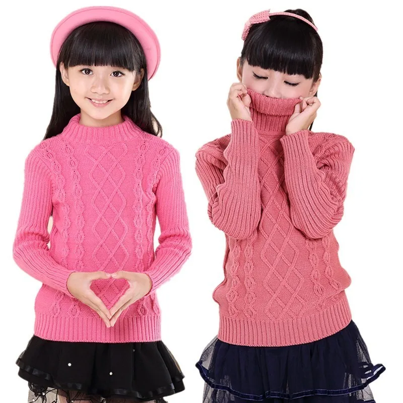 

2-14T Girl Twisted Sweater Toddler Girls Bottoming Turtleneck Sweater Pullovers Child Fashion Kids Thick Knitwear Winter Autumn