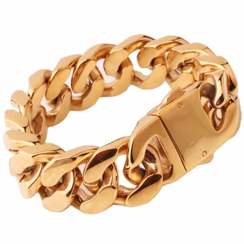 

Heavy 20mm Wide Stainless Steel Casting Curb Cuban Link Chain Gold Color Fashion Men's Chain Bracelet Cuff Jewelry 8.46"