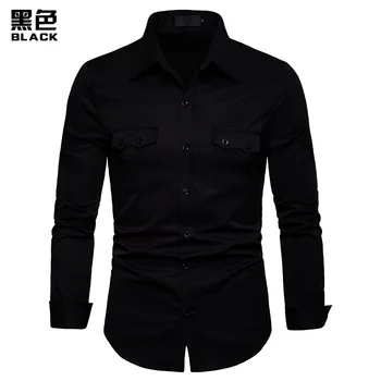 

20179 New Fashion Brand Camisa Masculina Long Sleeve Shirt Mens Solid Slim Fit Design Formal Casual Male Dress Shirt Size M-4XL