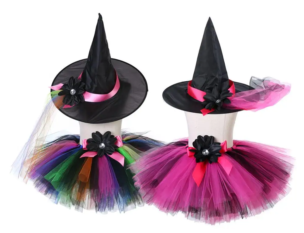 

Girls Witch Tutu Skirt with Witch Hat Handmade Tutu Dress Halloween Costume Carnival Cosplay Party Photo Skirt For Kids