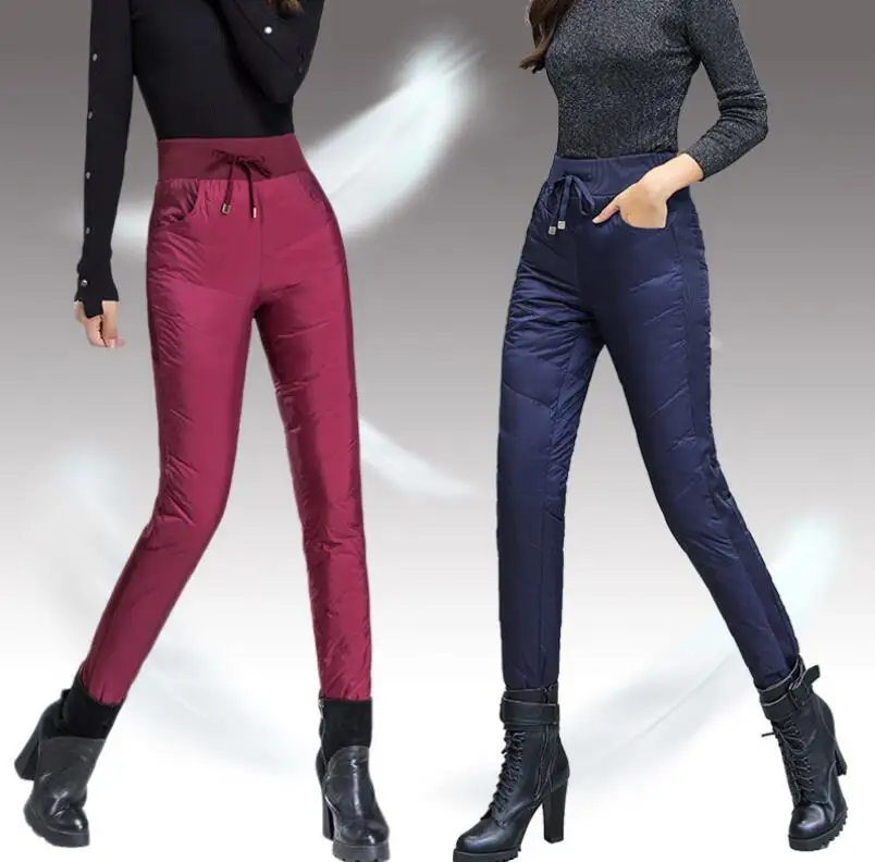 fashion mujer Down trousers Womens Winter Pants High Waist Slim Casual