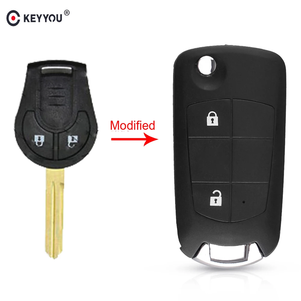 

KEYYOU 2 Button Modified Flip Remote Car Key Case Shell Fob Cover Case Styling For Nissan Cube Micra Qashqai Juke Qashqai Sunny
