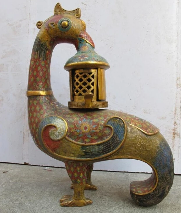 

China Royal 100% Pure Bronze handwork cloisonne phenix d Mobile censer