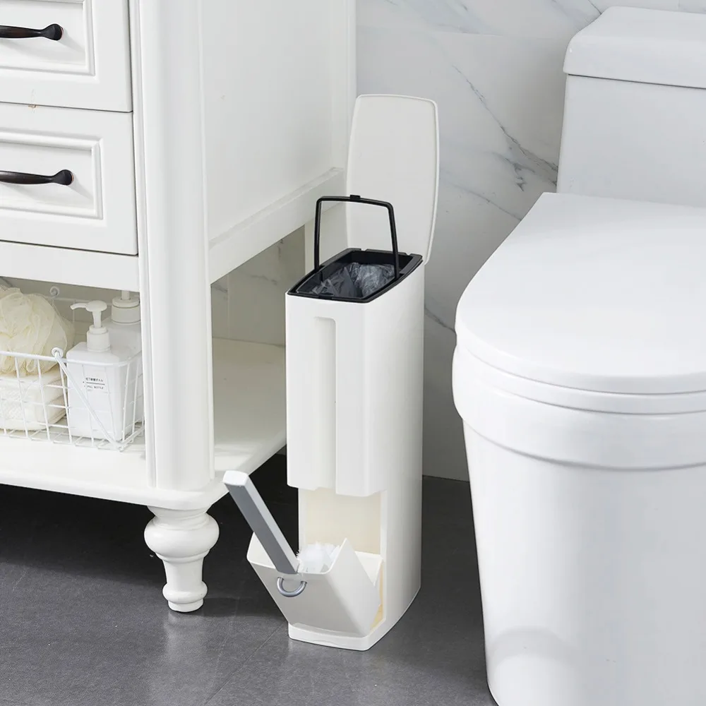 

6L Narrow Plastic Trash Can with Toilet Brush Set Bathroom Waste Bin Dustbin Trash Cans Garbage Bucket Garbage Bag Organizer