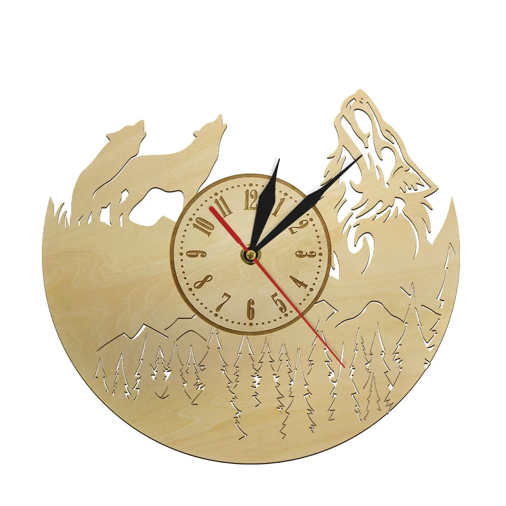 

Wolf Wood Wall Clock Howling Wolf Watch Eco Friendly Natural Wall Decorative Modern Design Wolf Admirers Gift For Wolf Lovers