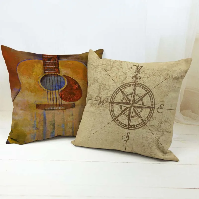 

Modern Pop Art Music Cushion Cover Abstract Painting Linen Throw Pillow Case Cool Guitar Jazz Compass Decorative Pillows Case