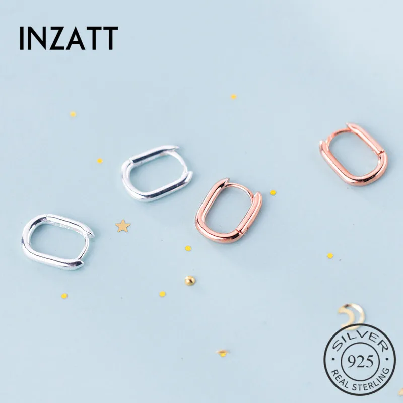 

INZATT Real 925 Sterling Silver Minimalist Oval Hoop Earrings For Fashion Women Party Geometric Fine Jewelry 2019 Accessories