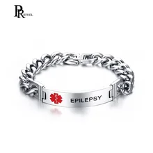 Эпилепси, нержавеющая сталь, кубинская цепочка, бирка, медицинское оповещение, ID браслет для мужчин, ювелирные изделия