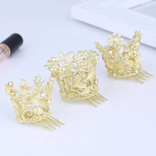 Матовое золото цвет дети девочки Корона Тиара Свадьба День Рождения Аксессуары для волос на выпускной вечер супер мини Круг Круглый принцесса тиары