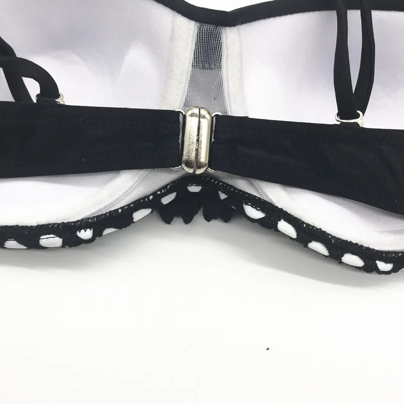 

Ladies Swimsuit Set Black White Grid Split Sling Bikini Briefs for Beach Party FK88