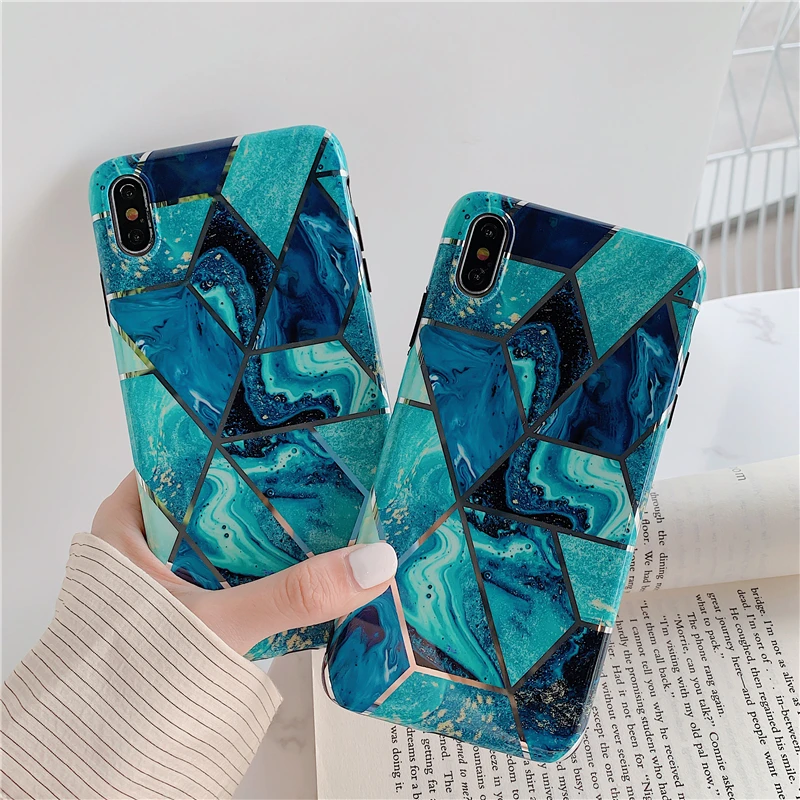 

3CPizai Case For Apple iPhone 7 8 6s Plus Blue Marble Splice Art Ink Design Case For iPhone XS MAX XR Soft Gel Back Cover