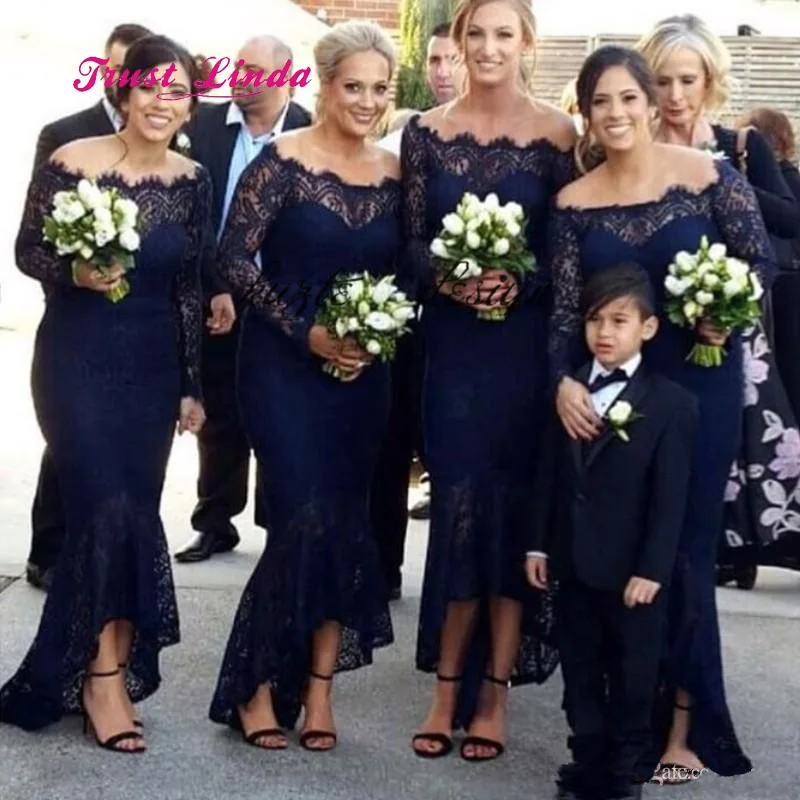 long sleeve navy blue bridesmaid dresses