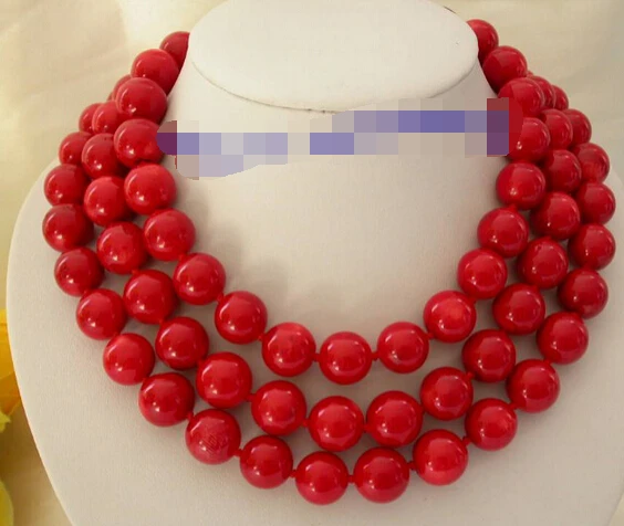 

Miss charm Jew1231 stunning long 50" 14mm round natural red crude coral beads necklace