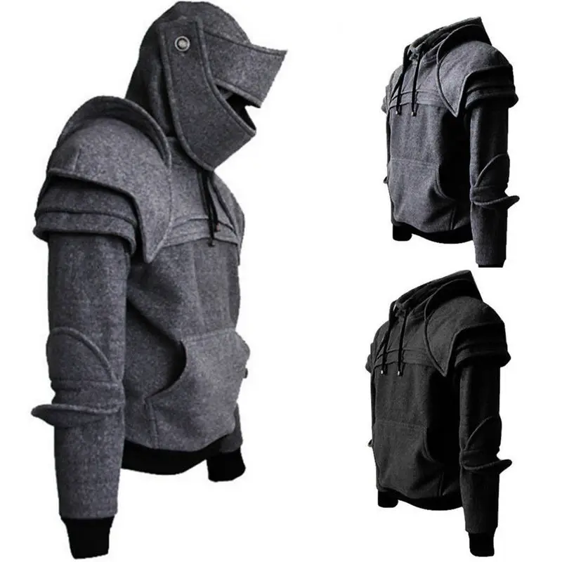 

Medieval Vintage Warrior Soldier Knight Mask Armor Knee Sweater Jacket Hoodie